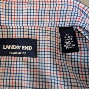 Wrinkle Free Lands End Men's Button Up Long Sleeve Dress Shirt Plaid XL 17-171/2